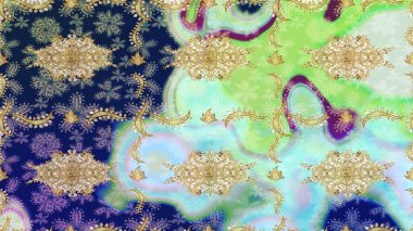 Tarafsız renkler üzerinde klasik oryantal desen. Geleneksel raster ve altın desen. Damask taslak süsü.