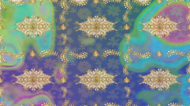 Klasik Raster altın desenini çiz. Altın elementlerle nötr renklerde altın desen. Geleneksel oryantasyon süsü. Klasik vintage arkaplan.