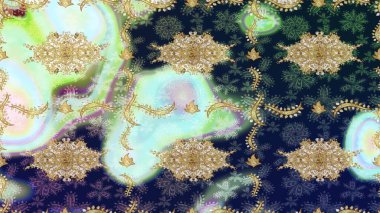 Tarafsız renklerde altın elementlerle çizim. Klasik klasik klasik arka plan. Geleneksel oryantasyon süsü. Klasik Raster altın desenini çiz. Raster illüstrasyonu.