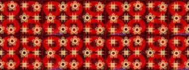 Raster illüstrasyonundaki çiçek desenli çizim. Kırmızı, kahverengi ve turuncu renkli çiçekler. Renkli Bahar Teması eskiz kalıbı. Düz Çiçek Elementleri Tasarımı.