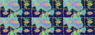 Tasarım için Damask çizim kalıbı. Mavi renkler ve altın elementler üzerine Raster çizim deseni.