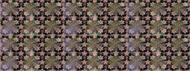 Siyah renkli çiçekler. Çiçeksiz desenli arka plan, yaz çiçekleri. Renkli Bahar Temalı Kusursuz Arkaplan. Düz Çiçek Elementleri Tasarımı.