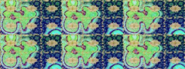 Barok tarzında duvar kâğıdı tasarımı için eskiz şablonu arka planı. Altın elementlerle mavi renklerde altın desen. Süslü raster dekorasyonu.