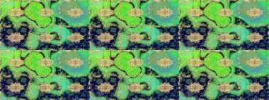 Damask altın soyut çiçek deseni yeşil renklerde. Süslü dekorasyon. Raster illüstrasyonu.