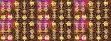 Yuvarlak raster kar tanesi. Renkli arka planda izole tatlı kar taneleri. Soyut kış kahverengisi, sarı ve mor süs. Güzel kar tanesi. Raster illüstrasyonu.