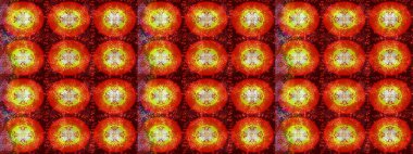 Noel için tatil tasarımı, yeni yıl moda baskıları. Kırmızı, turuncu ve kahverengi kar taneleri. Güzel tasarım. Raster illüstrasyonu. Kar tanelerinin soyut arkaplanlı Noel arkaplanı.