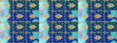 Barok tarzında duvar kâğıdı tasarımı için eskiz şablonu arka planı. Altın elementlerle mavi renklerde altın desen. Süslü raster dekorasyonu.