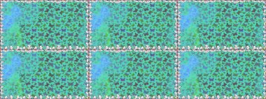 Kusursuz renksiz desen. Tekrarlanan karalamalar. Yeşil ve mavi arka planda el çizimi. Mistik, semboller..