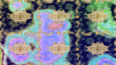 Altın elementlerle mavi renklerde altın desen. Klasik Raster altın desenini çiz. Klasik klasik klasik arka plan. Geleneksel oryantasyon süsü.