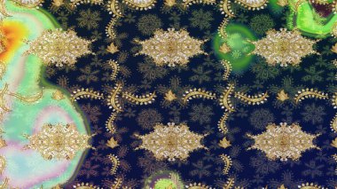 Mavi renkler ve altın elementler üzerine çizim. Klasik Raster altın desenini çiz. Geleneksel oryantasyon süsü. Klasik vintage arkaplan.