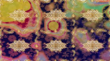 Damask eskiz süsü. Geleneksel raster ve altın desen. Kahverengi renkler üzerinde klasik oryantal desen.