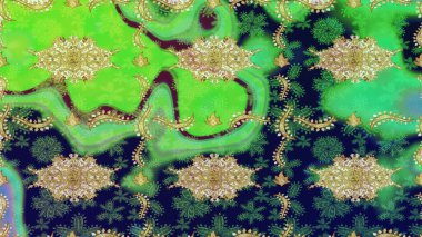 Doğulu stil, altın elementli yeşil renkli altın desenli arabesk yapar. Raster altın desen. Kıvrımlı çizimler.