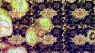 Tasarım için Damask çizim kalıbı. Gri renklerle altın elementlerle Raster eskiz deseni.