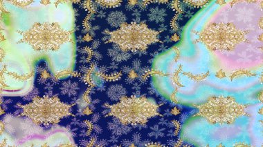 Klasik klasik klasik arka plan. Geleneksel oryantasyon süsü. Klasik Raster çizimi nötr ve altın desenli.