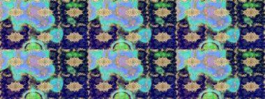 Tasarım için Damask çizim kalıbı. Mavi renkler ve altın elementler üzerine Raster çizim deseni.