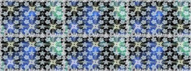 Küçük mavi çiçekli oldukça eski bir besin torbası deseni. Millefleur 'lar. Tekstil, kumaş, kapaklar, duvar kağıtları, baskı, naylon, yapıştırma, örgü, dekupaj için çiçeksiz arkaplan.