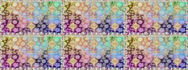 Doğu tarzında klasik tasarım öğesi. Süslü dantel iz sürücü. Duvar kâğıdı için altın süslü bir illüstrasyon. Tarafsız renkler üzerine geleneksel Arapça dekor. Çiçekli süslemeli, pürüzsüz bir desen..