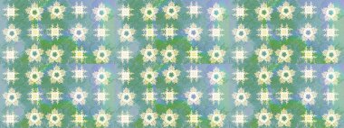 Çiçekli ipek eşarp. El çizimi çiçek unsurları olan soyut çizim raster deseni. 1950-1960 motifleri. Retro tekstil tasarım koleksiyonu. Mavi maviye.
