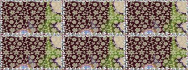 Raster Çiçek İllüstrasyonu güzel tekstil. Kahverengi renklerde etnik çiçeklerle kusursuz bir desen..