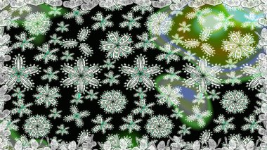 Eski usul. Renkli desenli kusursuz desen, siyah çiçekler ve dekoratif elementler. Raster illüstrasyonu. Kusursuz bir geçmişi var. Kumaş, tekstil ve duvar kağıdı baskısı için..