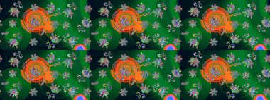 Düz Çiçek Elementleri Tasarımı. Yeşil renkli çiçekler. Güzel çiçek deseni. Renkli Bahar Teması çizim şablonu.