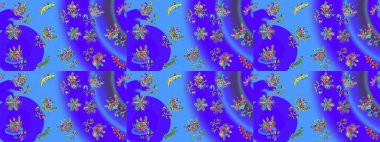 Kar tanesi süsü Raster illüstrasyonu. Mor, mavi ve yeşil renkte kar tanesi süsü. Güzel süs eşyası. Kar taneleri izole edildi.