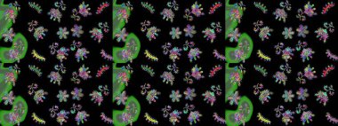 Siyah, yeşil ve mavi renkli suluboya kar taneleri. Raster illüstrasyon kar taneleri. Kışın sembolü. Güzel dekorasyon.