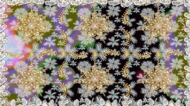 2019 Noel 'i, kar tanesi, yeni yıl. Gri renklerde ve altın elementlerle klasik, pürüzsüz desen.