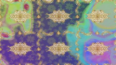 Tarafsız renklerde altın elementlerle çizim. Klasik klasik klasik arka plan. Klasik Raster altın desenini çiz. Geleneksel oryantasyon süsü.