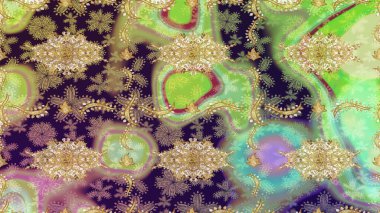 Davetiyeler, kartlar, web sayfası için Raster illüstrasyon. Doğu tarzı element. Tasarım şablonu için çizgi çizimi sınırı. Tarafsız renklerde altın element. Altın çizgili çiçek dekoru.