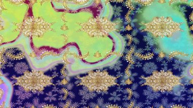 Tarafsız renklerde altın çiçekli eskiz deseni. Raster geometrik arka plan. Altın renkli çizim çizimi. Senin tasarımın için, duvar kağıdı..