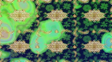 Oriental raster klasik yeşil ve altın desenli. Soyut bir arkaplan çiz. Raster illüstrasyonu.