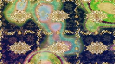 Doğu tarzı element. Tarafsız renklerde altın element. Altın desenli çiçek dekoru. Tasarım şablonu için çizgi çizimi sınırı. Davetiyeler, kartlar, web sayfası için Raster illüstrasyonu.