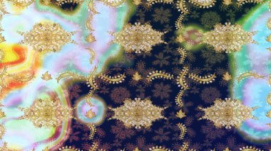 Tarafsız renklerde altın elementlerle çizim. Klasik Raster Golden eskiz kalıbı. Geleneksel oryantasyon süsü. Klasik vintage arkaplan.