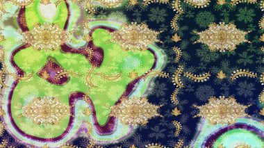 Mavi renkte desen. Kına dövmeli süs çiçekleri, altın çıkartmalar, mehndi ve yoga tasarımı, kartlar ve parmak izleri. Raster Golden Mehndi eskiz kalıbı.