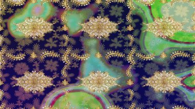 Soyut duvar kâğıdı, ambalaj dekorasyonu. Altın kar tanesi basit bir çizim kalıbı. Mavi renkli Raster altın deseni. Kışın sembolü, Mutlu Noel tatili, Mutlu yıllar 2019.