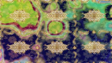 Doğulu stil, altın elementli yeşil renkli altın desenli arabesk yapar. Kıvrımlı çizimler. Raster altın desen.