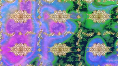 Klasik raster şablonu. Mavi ve altın desenli. Tekrarlayan ögelerle soyut arkaplan çiz.