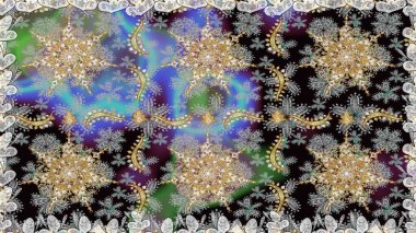 Kusursuz oryantal klasik altın desen. Gri renklerde altın tekrarlayan elementler içeren Raster soyut arkaplanı.