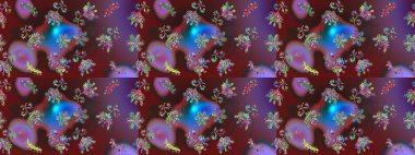 Raster illüstrasyonunda kusursuz çiçek deseni. Kahverengi, mor ve mor renkte çiçekler.