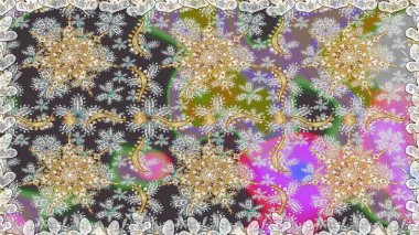 Doku arka planında altın duvar kâğıdı. Damask kusursuz yinelenen arkaplan. Gri renklerdeki altın element. Barok tarzında altın çiçekli süs..