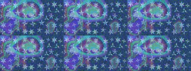 Suluboya, elle çizilmiş. Raster hisseleri. Çiçekler maviye. Taslak arkaplan deseni.