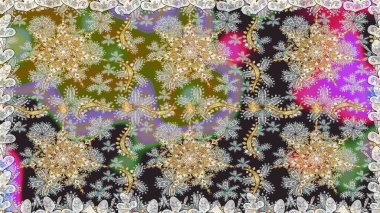 Gri renkler ve altın elementler üzerinde altın pürüzsüz desen. Gri renklerde ve altın elementlerle kusursuz klasik desen. Noel, kar tanesi, yeni yıl.