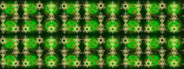 Yeşil, mavi ve sarı renkli kristal kar taneleri. Raster illüstrasyonu.