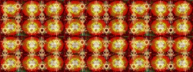 Düz kar karalama ikonları, kar taneleri kırmızı, kahverengi ve sarı renkli siluetler noel afişleri, kartlar. Güzel soyut kar tanesi raster tasarımı. Yeni yıl kar tanesi.