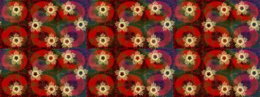 Çiçek Elementleri 'nin soyut geçmişi. Raster illüstrasyonu. Raster kış deseni. Kahverengi, kırmızı ve yeşil renkler üzerine tasarım.