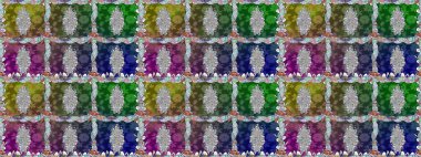 Renkli Bahar Temalı Kusursuz Arkaplan. Çiçeksel fantezi tasarımı, parlak bir arka planda, kusursuz bir desen. Düz Çiçek Elementleri Tasarımı.