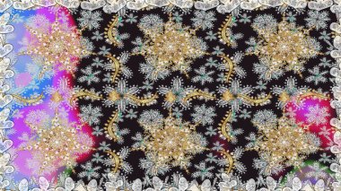 Gri renklerdeki altın element. Antika altın tekrarlanabilir duvar kağıdı. Damask arkaplanı tekerrür ediyor. Barok tarzında altın çiçek süsü..