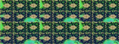 Klasik altın desenli eskiz. Raster illüstrasyonu. Altın elementli yeşil renklerde altın eskiz deseni. Tekrarlayan ögelerle soyut arkaplan Raster.