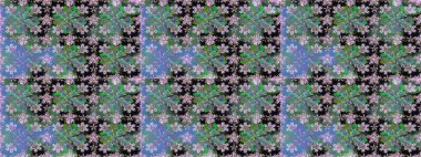 Düz Çiçek Elementleri Tasarımı. Yeşil renkli çiçekler. Renkli Yaz Temalı Kusursuz Arkaplan. Sevimli çiçek raster deseni.